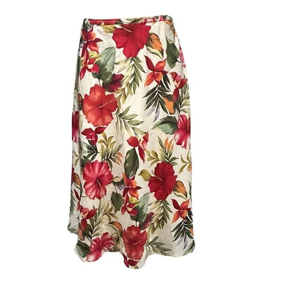 DUE PER‎ DUE Womens Silk Red Floral Skirt Side Zip/Tie Lined Midi Size 6 - Picture 1 of 7